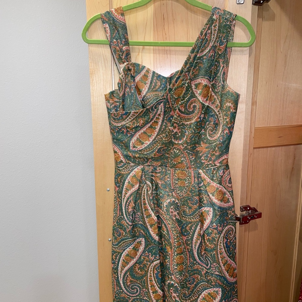 Vintage Ferman-O’Grady Cocktail Dress Excellent Condition, Gold & Green paisley - Picture 3 of 7